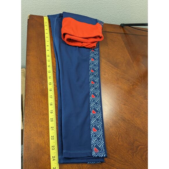 Champion Authentic Graphic Leggings M Red Navy Logo Back Zip Pocket Athleticwear - Picture 9 of 10